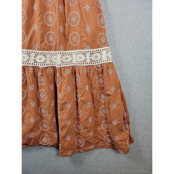 LC Lauren Conrad Rust Floral Eyelet Crochet Trim Maxi Dress Women's Large Lined - Picture 6 of 12